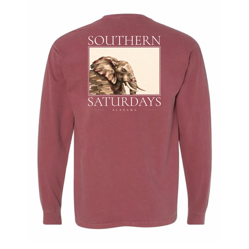AL - Southern Saturdays Elephant Long Sleeve Pocket Tee